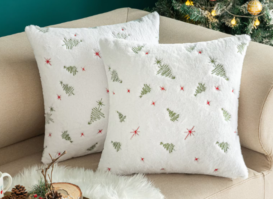 Christmas Tree Embroidered Pillow Cover